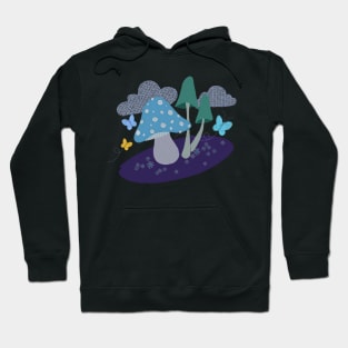 patchwork mushrooms - blue & green Hoodie